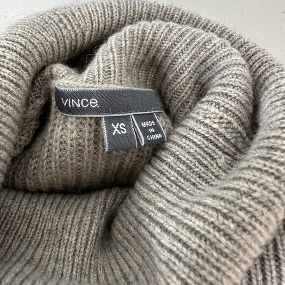 Vince Ribbed Tunic Sweater Dress XS Wool Cashmere Cowl Heather Almond - Picture 3 of 8